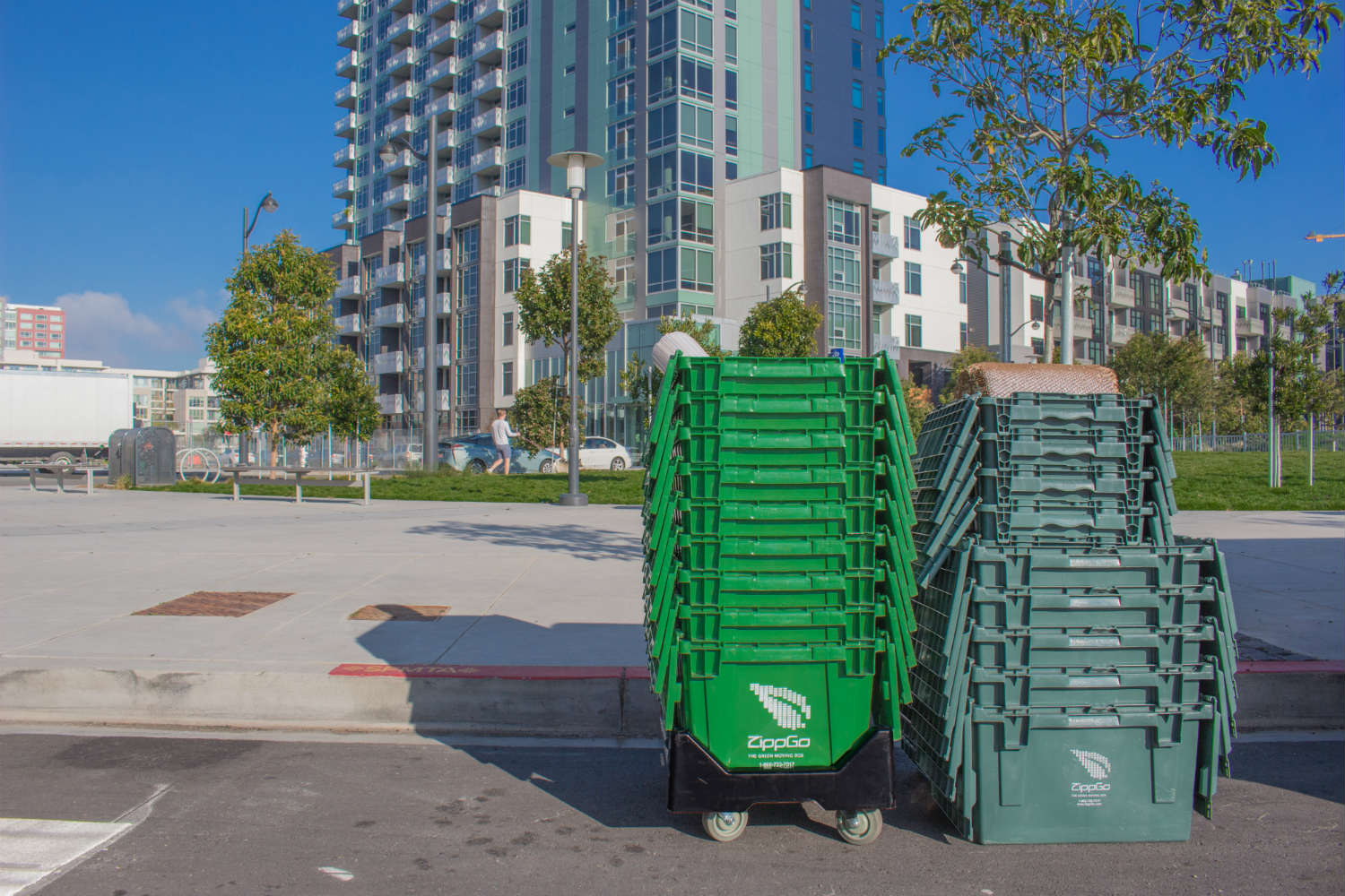 green moving boxes